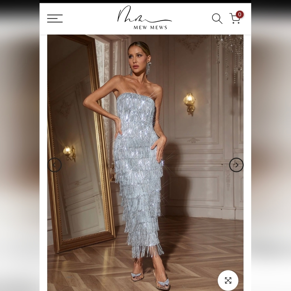 Gerardi Strapless Sequin Fringe Midi Dress